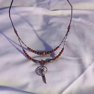 Bohemian Brown Beaded Dreamcatcher Necklace